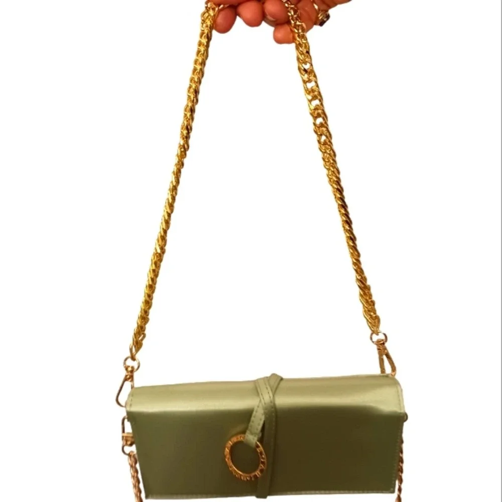 BVGARI with BOX CROSSBODY Authentic Satin Clutch Handbag w added 2 Gold … - Picture 7 of 16